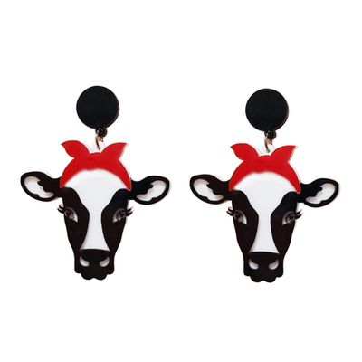 Funny Animal Head Acrylic Dangle Earrings Cute Square Asymmetric Cat Zebra Cows Cartoon Drop Earrings Exaggerated African Bohemian Fashion Lovely Declaration Jewelry for Women Gifts-B stud cow