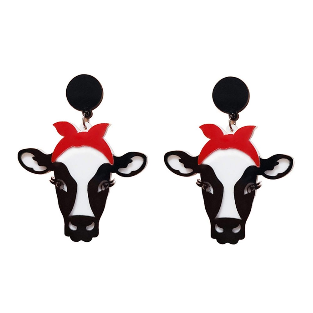 Funny Animal Head Acrylic Dangle Earrings Cute Square Asymmetric Cat Zebra Cows Cartoon Drop Earrings Exaggerated African Bohemian Fashion Lovely Declaration Jewelry for Women Gifts-B stud cow