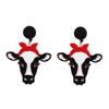 Funny Animal Head Acrylic Dangle Earrings Cute Square Asymmetric Cat Zebra Cows Cartoon Drop Earrings Exaggerated African Bohemian Fashion Lovely Declaration Jewelry for Women Gifts-B stud cow view 1