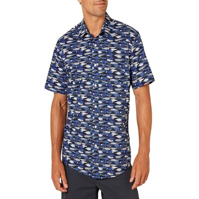 Amazon Essentials Men's Regular-Fit Short-Sleeve Print Shirt, Blue Fish, Large