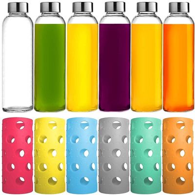 Brieftons Pack of 6 Glass Water Bottles & 6 Silicone Sleeves