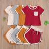 Toddler Baby Boy Girl Summer Clothes Ribbed Short Sleeve T-Shirts Tees Tops+Drawstring Shorts Pants Outfits 2PCS Shorts Set (Beige, 2T-3T) view 3