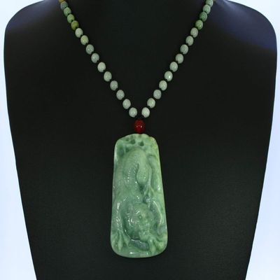 2.8" China Certified Grade A Nature Hisui Jadeite Jade Tiger Amulet Hand Carved Neckalce Pendants 0101