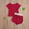 Toddler Baby Boy Girl Summer Clothes Ribbed Short Sleeve T-Shirts Tees Tops+Drawstring Shorts Pants Outfits 2PCS Shorts Set (Wine Red, 2T-3T) view 2
