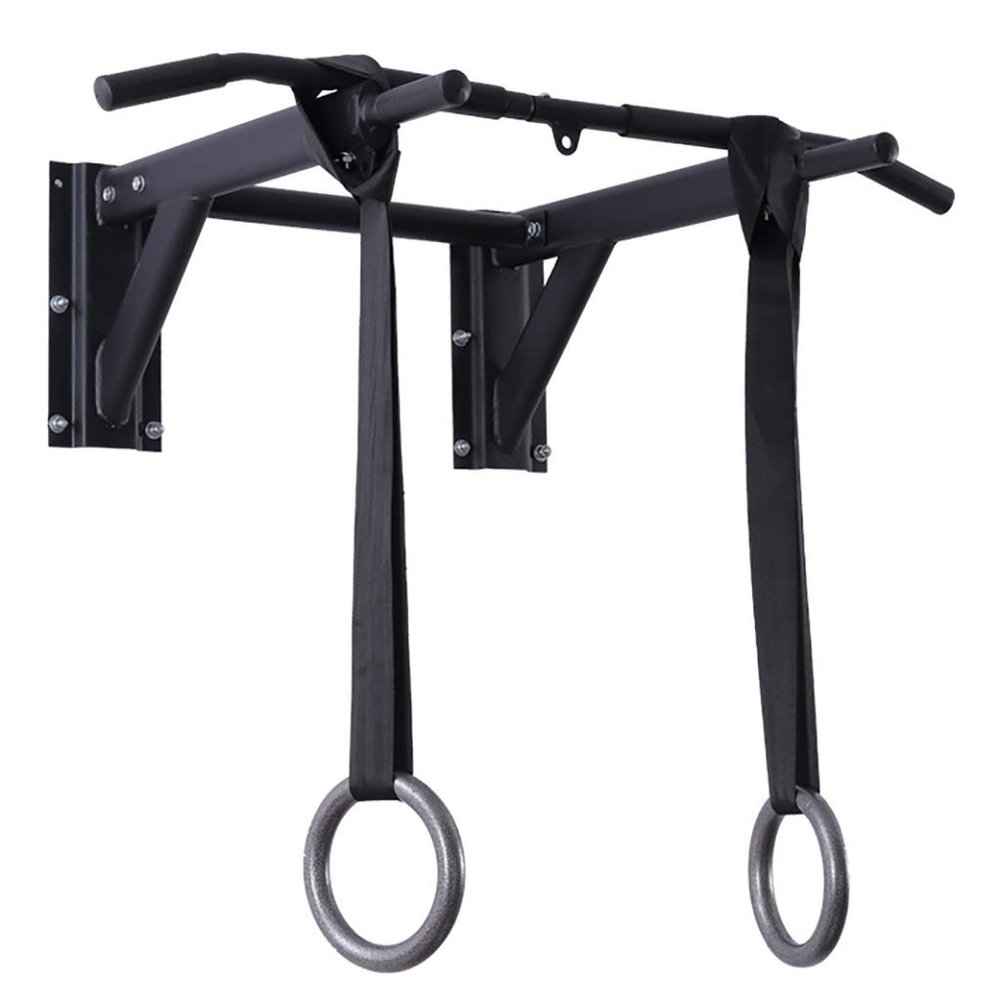 Swwin Wall Mounted Pull up Bar Multi-Grip Chin-up Station Home Gym Exercise Workout Equipment Strength Training Fitness Equipment Supports 600lbs (Size : Pull up bar with Rings)