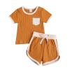 Toddler Baby Boy Girl Summer Clothes Ribbed Short Sleeve T-Shirts Tees Tops+Drawstring Shorts Pants Outfits 2PCS Shorts Set (Orange, 12-18 Months) view 1