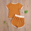 Toddler Baby Boy Girl Summer Clothes Ribbed Short Sleeve T-Shirts Tees Tops+Drawstring Shorts Pants Outfits 2PCS Shorts Set (Orange, 12-18 Months) view 2