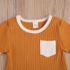 Toddler Baby Boy Girl Summer Clothes Ribbed Short Sleeve T-Shirts Tees Tops+Drawstring Shorts Pants Outfits 2PCS Shorts Set (Orange, 12-18 Months) view 3