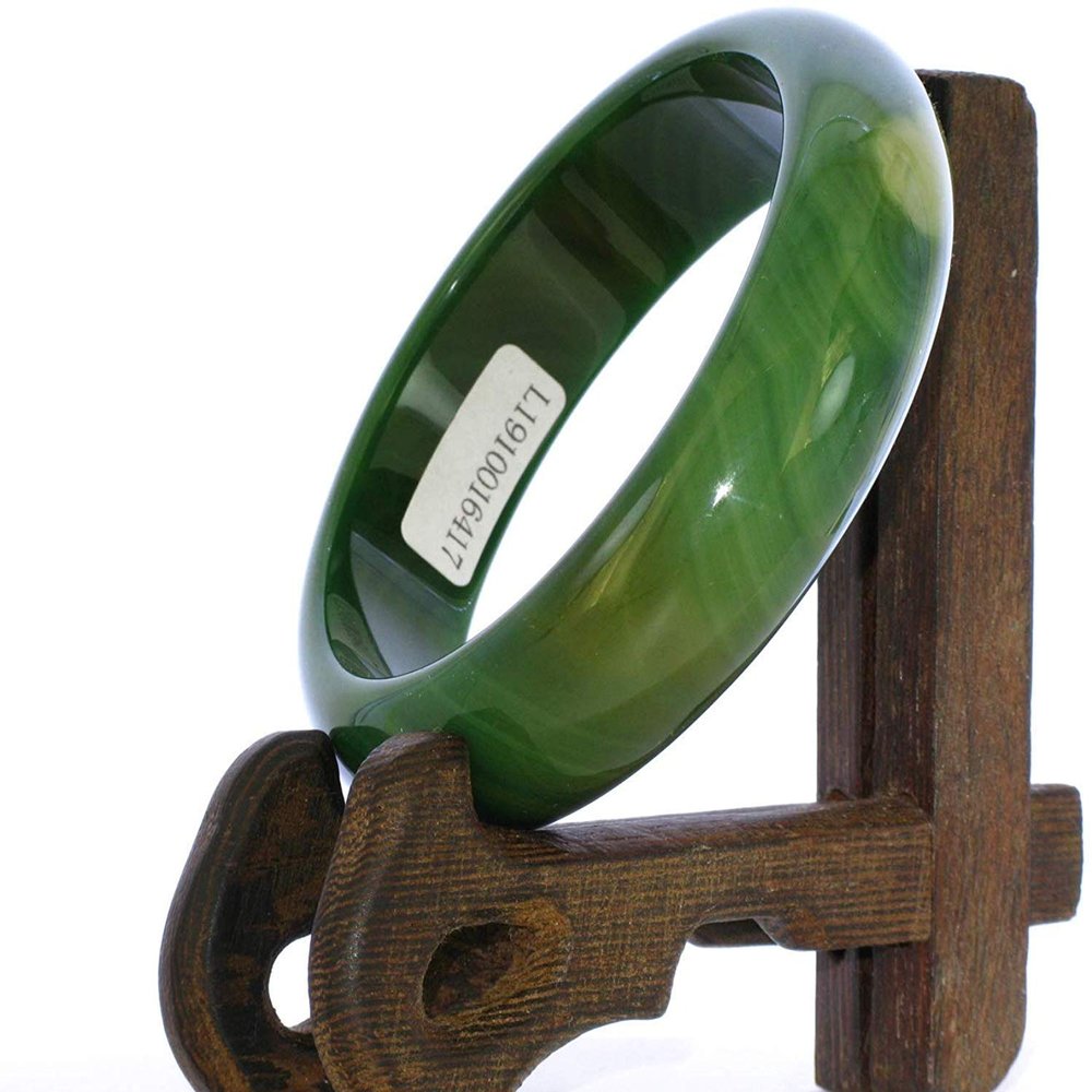 2.2" China Certified Nature Green Chalcedony Jade Women's Bangle Bracelets 6417