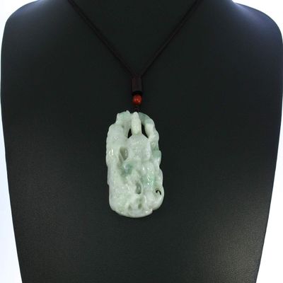 2.2" China Certified Grade A Nature Hisui Jadeite Jade Blessing Manjusri Hand Carved Neckalce Pendants with Slight Crack 0108