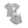 Toddler Baby Boy Girl Summer Clothes Ribbed Short Sleeve T-Shirts Tees Tops+Drawstring Shorts Pants Outfits 2PCS Shorts Set (Grey, 12-18 Months) view 1