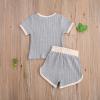 Toddler Baby Boy Girl Summer Clothes Ribbed Short Sleeve T-Shirts Tees Tops+Drawstring Shorts Pants Outfits 2PCS Shorts Set (Grey, 6-12 Months) view 2