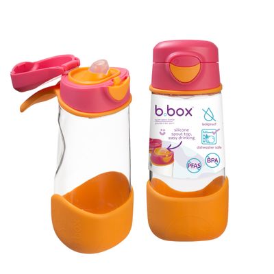 b.box 15oz Sport Spout Kids Water Bottle for School, Sports, Daycare - No-Straw Design for Easy Cleaning - Leakproof - Ergonomic Triangle Grip - Dishwasher Safe, BPA Free, PFAS Free - Strawberry Shake