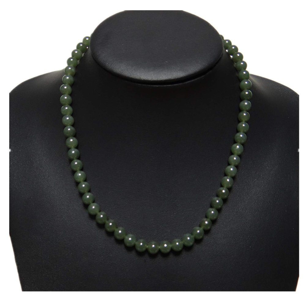0.3" China Certified Nature Hetian Nephrite Jade Women's Round Beads Necklace 3315