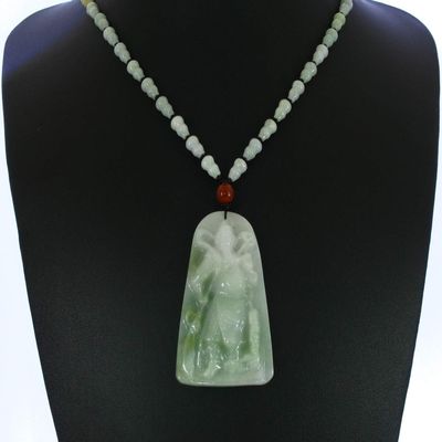 2.5" China Certified Grade A Nature Hisui Jadeite Jade Wealth Guangong Hand Carved Neckalce Pendants 0105