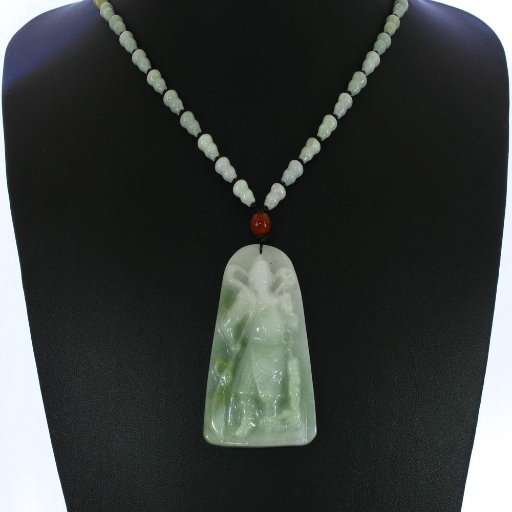 2.5" China Certified Grade A Nature Hisui Jadeite Jade Wealth Guangong Hand Carved Neckalce Pendants 0105