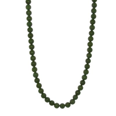0.4" China Certified Nature Hetian Nephrite Jade Women's Dark Green Round Beads Necklace 2498