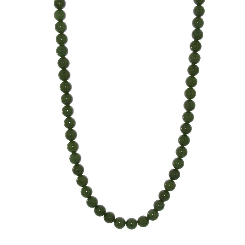 0.4" China Certified Nature Hetian Nephrite Jade Women's Dark Green Round Beads Necklace 2498