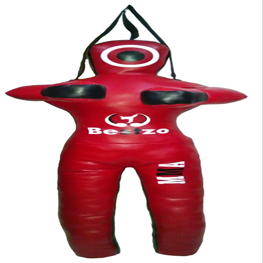 Bestzo MMA Martial Arts Jiu Jujitsu Judo Punching Bag Grappling Dummy Standing Position -Unfilled (Synthetic Leather Red, 59 inches (5 ft))