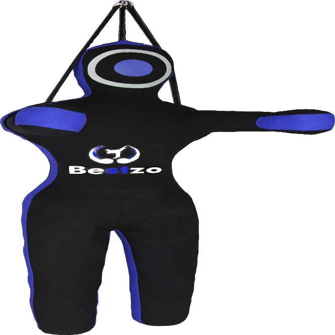 Bestzo MMA Jiu Jitsu Judo Punching Bag Wrestling Grappling Dummy-Unfilled (Synthetic Leather Black Blue, 70 inches (6 ft))