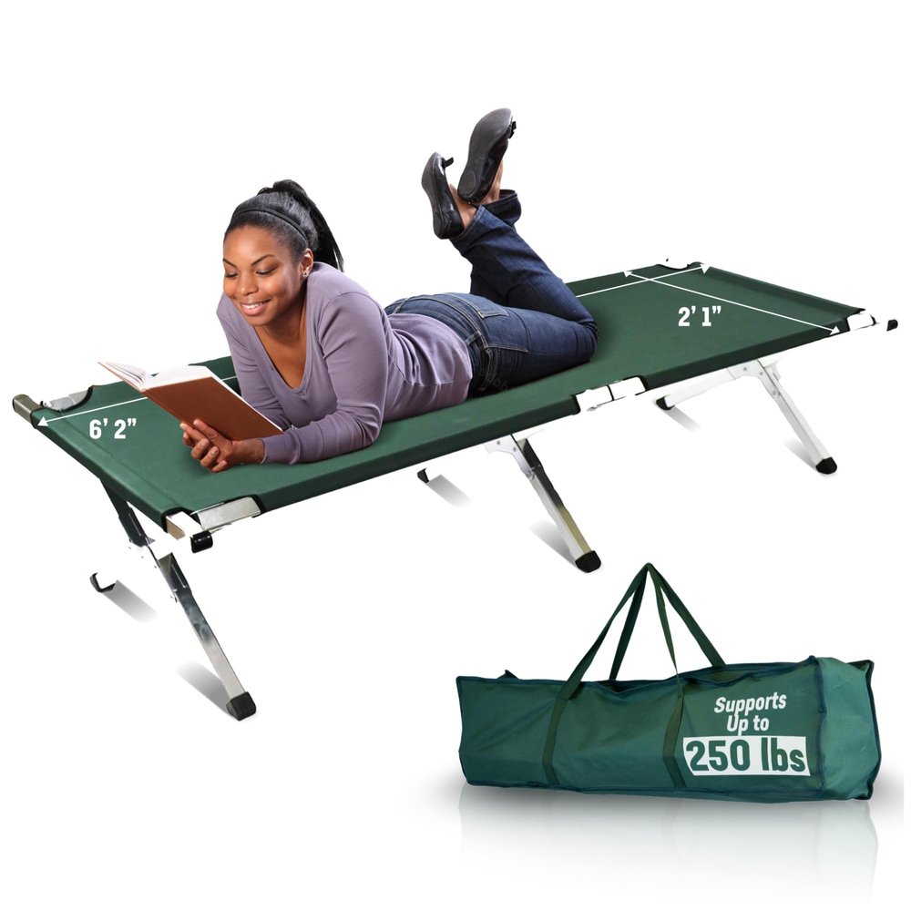 Kemp USA Aluminum Military and Camping Portable Folding Cot Stretcher, Green