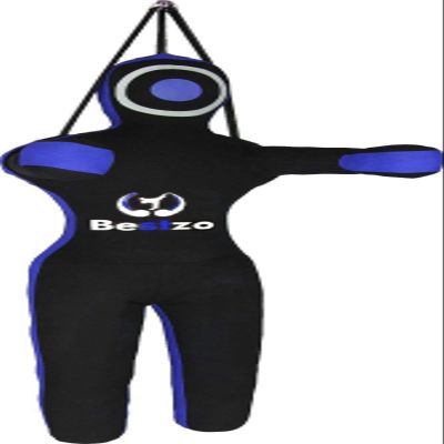 Bestzo MMA Jiu Jitsu Judo Punching Bag Wrestling Grappling Dummy-Unfilled (Synthetic Leather Black Blue, 59 inches (5 ft))