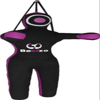 Bestzo MMA Jiu Jitsu Judo Punching Bag Wrestling Grappling Dummy-Unfilled (Synthetic Leather Black Purple, 48 inches (4 ft))