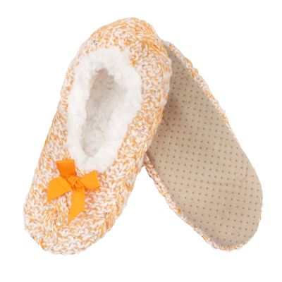 BambooMN Adult Women Soft Warm Furry Fuzzy Non-Slip Slip-On Slipper Socks, Indoor Travel Cozy House Slippers, Size Medium, Orange, 1 Pair