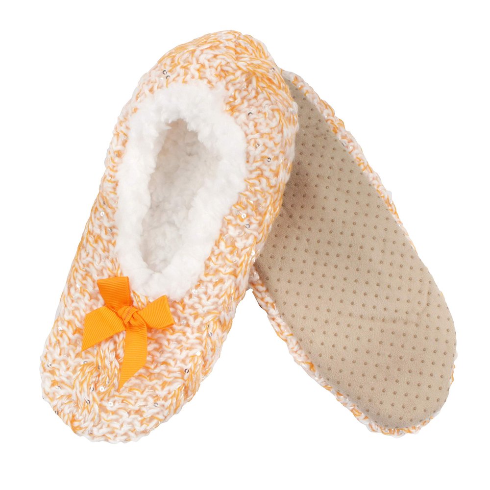 BambooMN Adult Women Soft Warm Furry Fuzzy Non-Slip Slip-On Slipper Socks, Indoor Travel Cozy House Slippers, Size Medium, Orange, 1 Pair