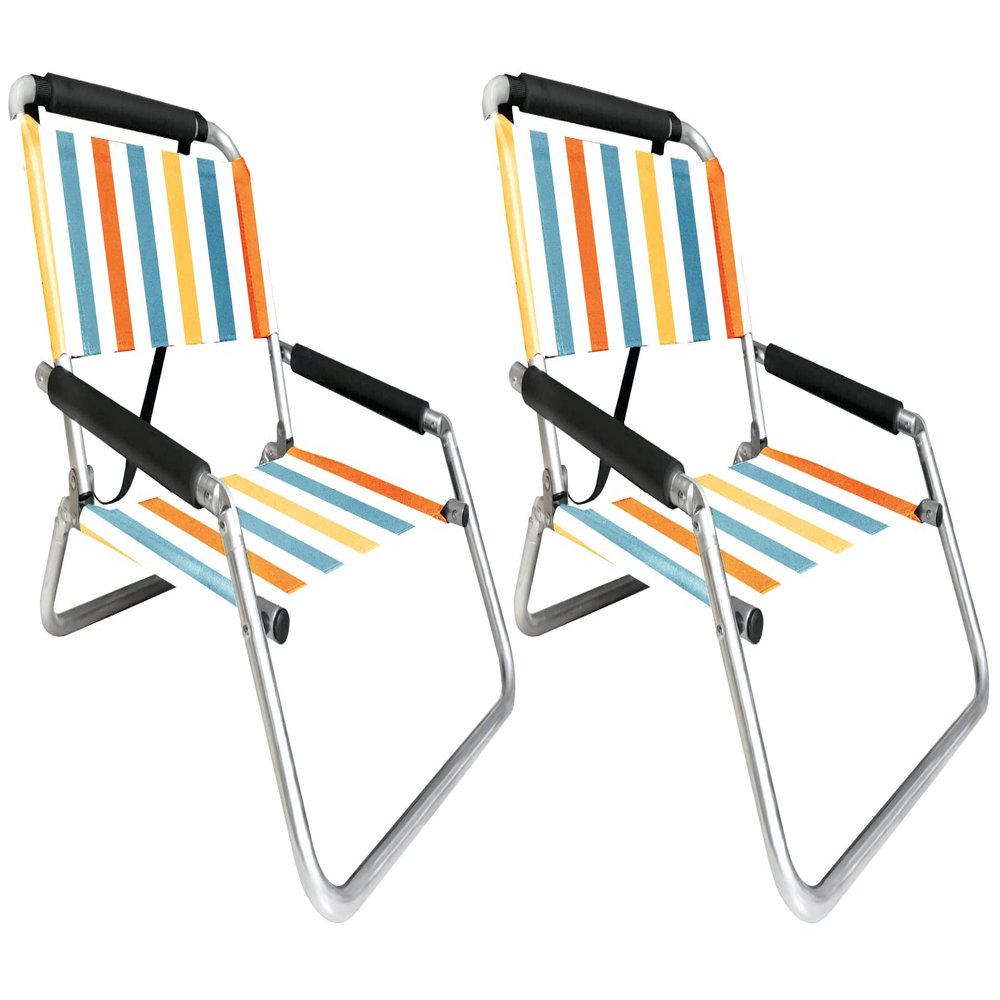 2 Pack of Neso Lightweight Water Resistant Beach Chairs with Shoulder Strap and Slip Pocket - Folds Thin (Vintage Stripes)