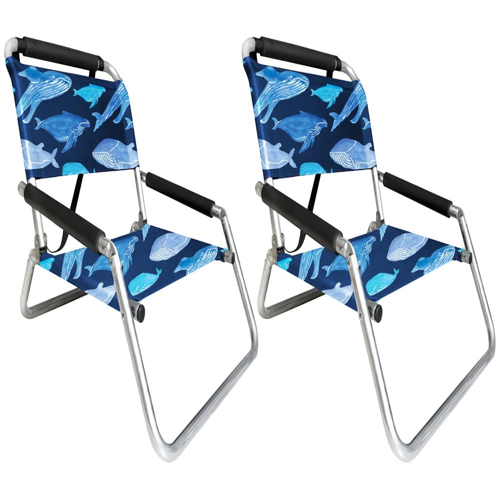 2 Pack of Neso Lightweight Water Resistant Beach Chairs with Shoulder Strap and Slip Pocket - Folds Thin (Whales)