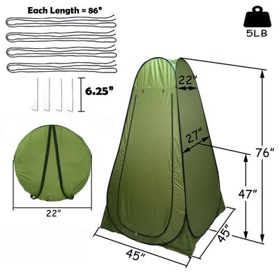 XKH- 76inch Height Pop Up Dressing Changing Privacy Tent Spacious Shower Toilet Bathroom For Outdoor Use Esay To Carry [P/N: ET-OUTDOOR005-GREEN]