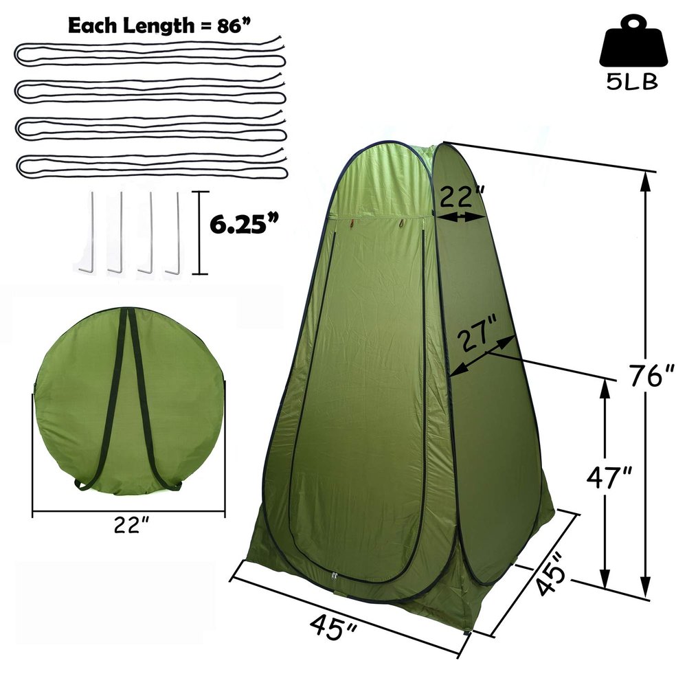 XKH- 76inch Height Pop Up Dressing Changing Privacy Tent Spacious Shower Toilet Bathroom For Outdoor Use Esay To Carry [P/N: ET-OUTDOOR005-GREEN]