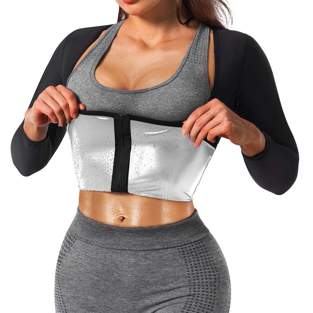 DYUAI Sauna Shirt for Women Sauna Suit for Women Waist Trainer Sauna Sweat Vest Workout Body Shaper Long Sleeve(6003-07-L)