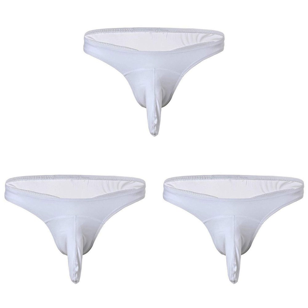 Andongnywell 3 Pack Men's Ice silk gun bullet separation panties thong sexy elephant nose briefs Trunks (White,Large)