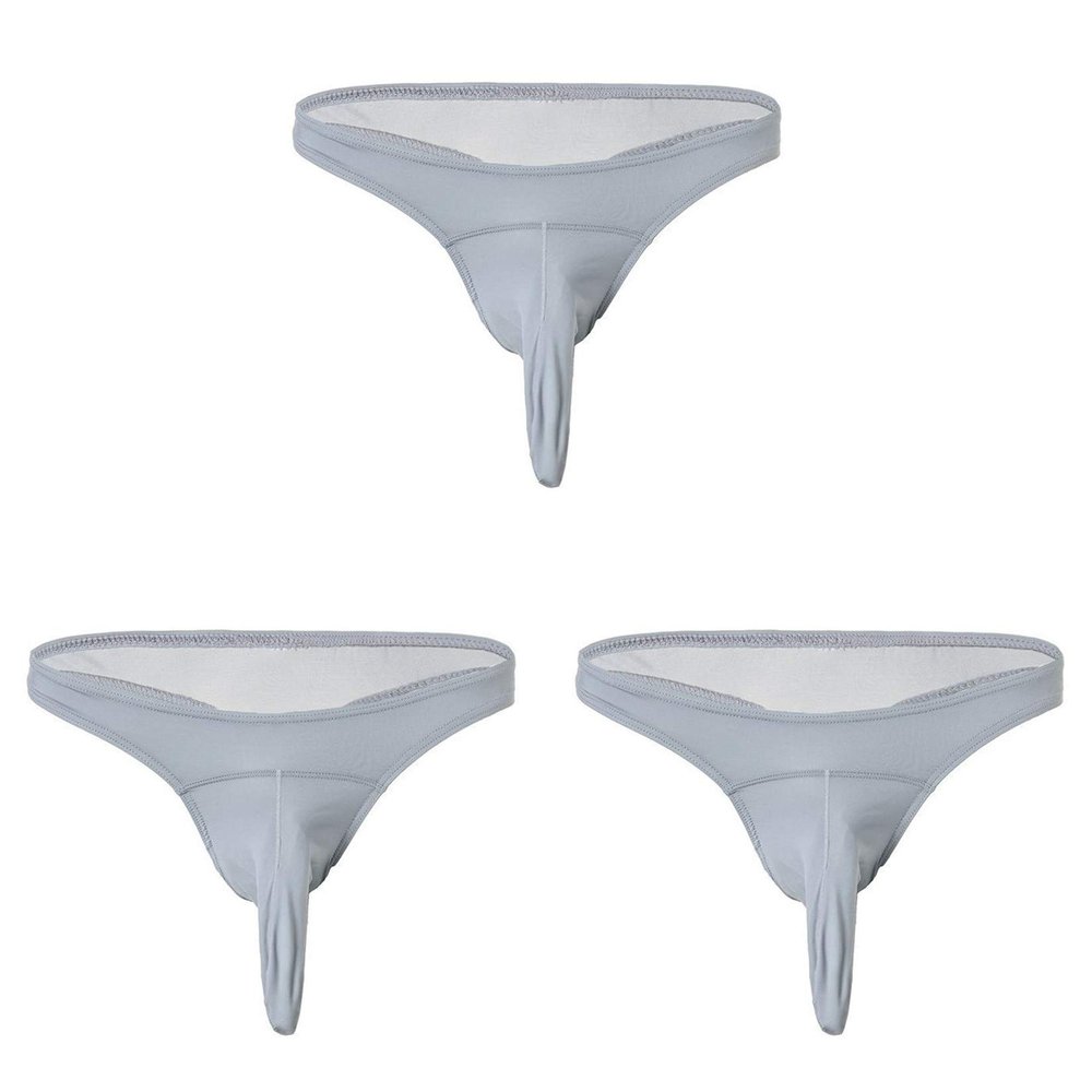 Andongnywell 3 Pack Men's Ice silk gun bullet separation panties thong sexy elephant nose briefs Trunks (Gray,X-Large)