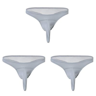 Andongnywell 3 Pack Men's Ice silk gun bullet separation panties thong sexy elephant nose briefs Trunks (Gray,Medium)