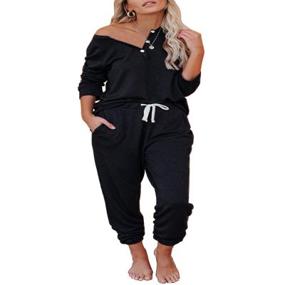 AUTOMET Lounge Sets for Women Comfy 2 Piece Pajamas Sets Fall Loungewear Pjs Outfits Sweatsuits with Sweatpants 2025 Black M
