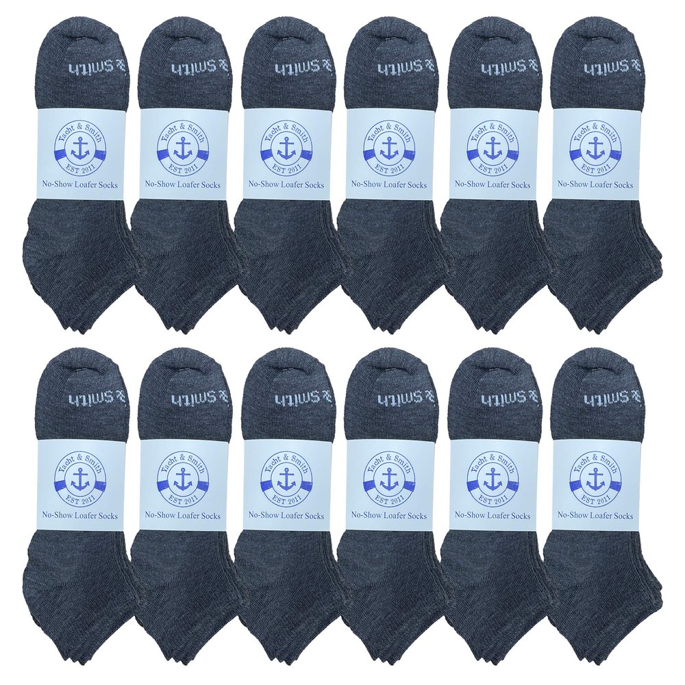 BILLIONHATS 12 Pairs of Boys & Girls Cotton Shoe Liner Training No Show Thin Low Cut Sport Ankle Socks, 6-8 (12 Pack Dark Heather Gray)
