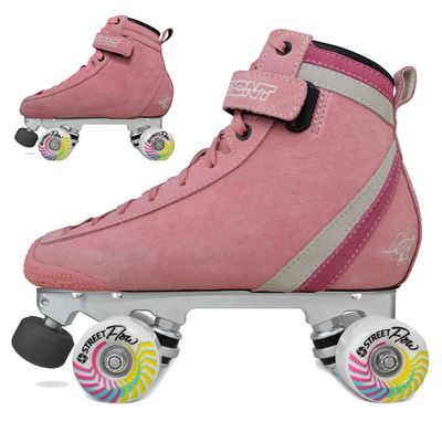 Bont Parkstar Pink Suede Professional Roller Skates for Park Ramps Bowls Street - Rollerskates for Outdoor and Indoor Skating (Bubblegum Pink Solid, Bont 8)
