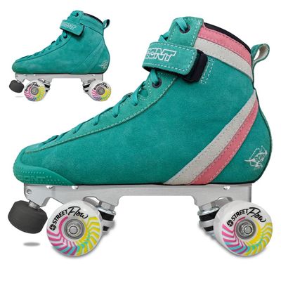Bont Parkstar Soft Teal Suede Roller Skates for Park Ramps Bowls Street - Rollerskates for Outdoor and Indoor Skating (Soft Teal Multi-Color, Bont 3.5)