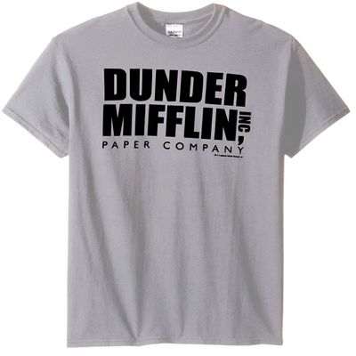 T-Line Men's The Office Tv Series Dunder Mifflin Logo-Black Graphic T-Shirt (White, 4X-Large)