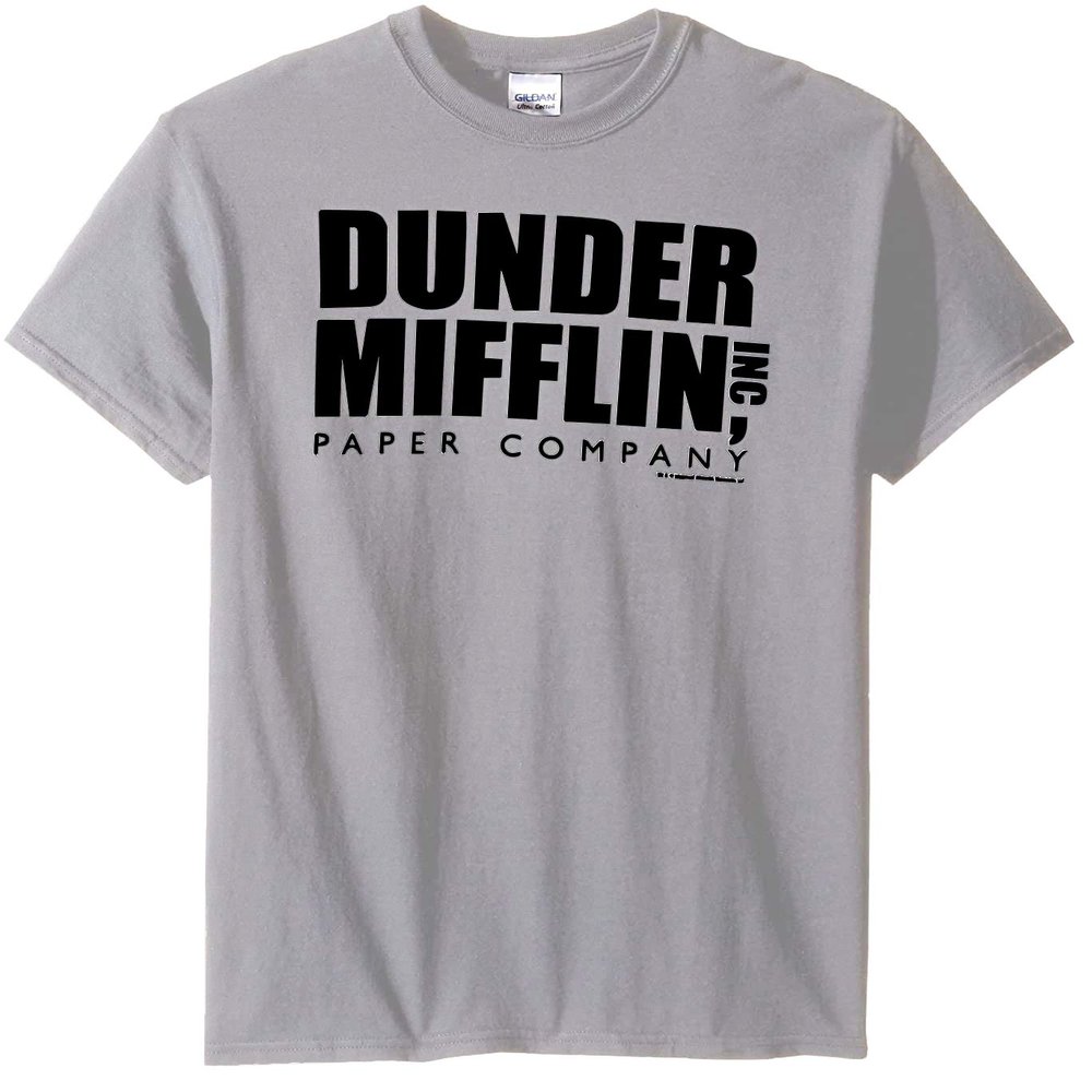 T-Line Men's The Office Tv Series Dunder Mifflin Logo-Black Graphic T-Shirt (White, 4X-Large)