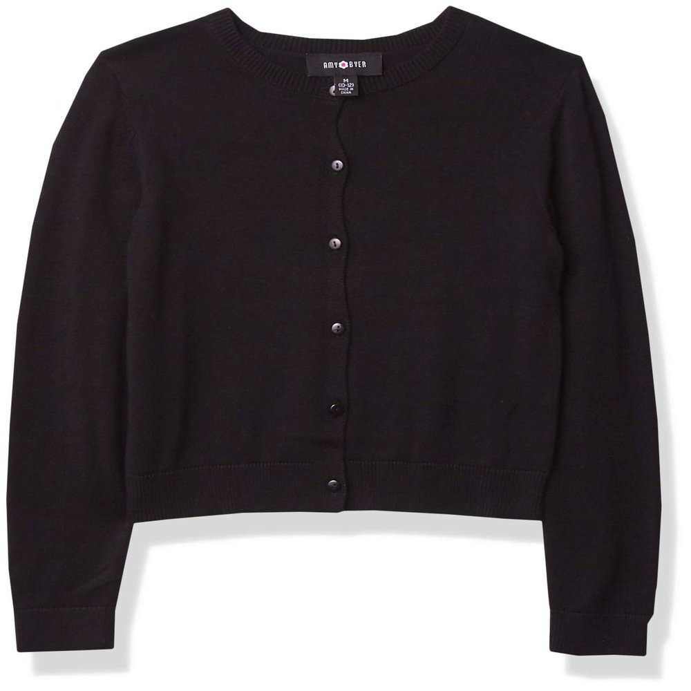 Amy Byer Girls' 7-16 Perfect Long Sleeve Cardigan Sweater, Black, Large
