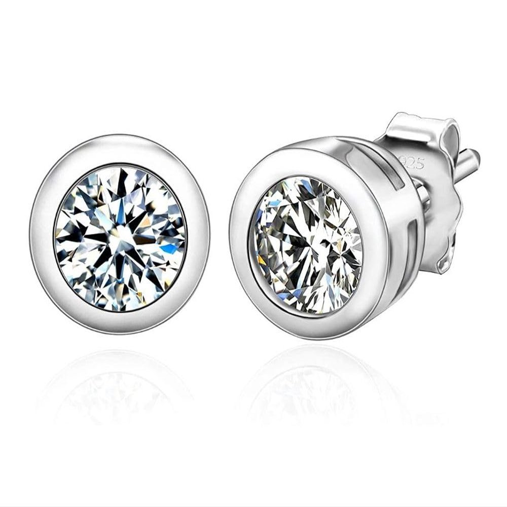 1 pair Adabele Real 925 Sterling Silver Hypoallergenic 5mm/0.5 Carat Bezel Stud Earrings Round Cut Cubic Zirconia CZ Imitation Diamond Stone Small Solitaire Women Jewelry SSE76-5