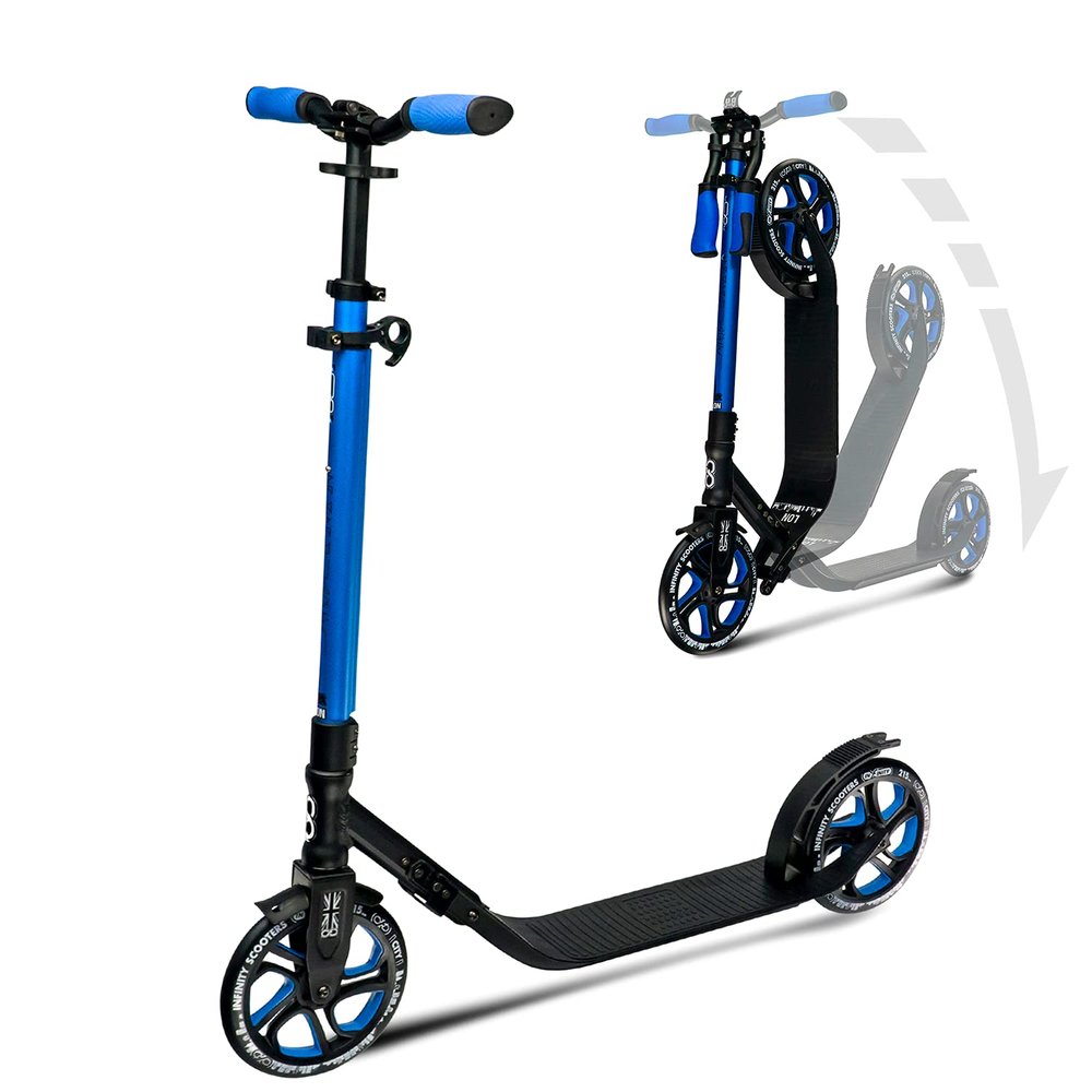 Crazy Skates Foldable Kick Scooter - Kick Scooters for Adults, Teens and Kids with Carrying Strap - Fast Folding, Adjustable Handlebars and Lightweight - London Scooter (LON) - Blue