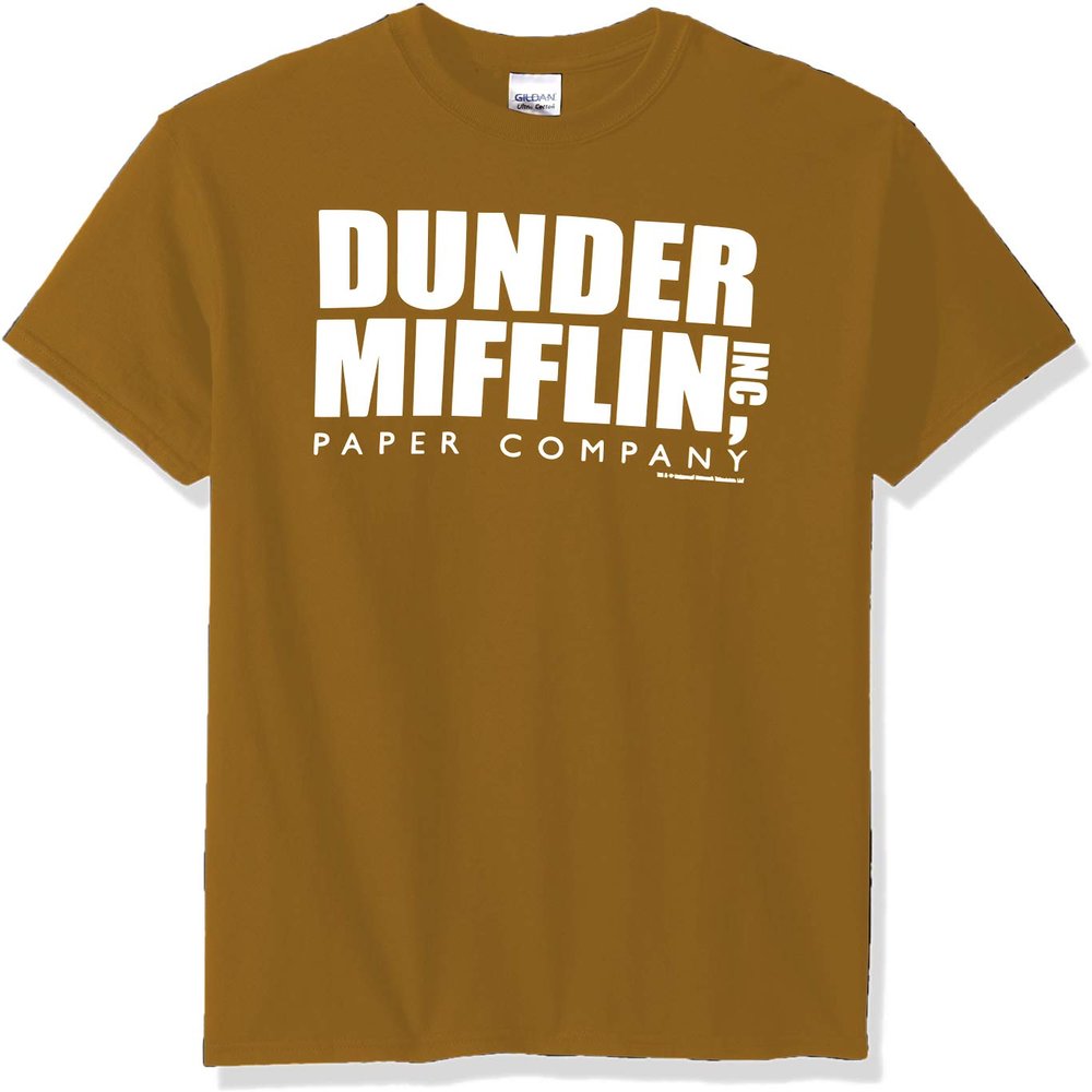 T-Line Men's The Office Tv Series Dunder Mifflin Logo-Gold Graphic T-Shirt (Gold, 3X-Large)