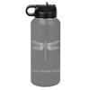 LaserGram Personalized Water Bottle, Dragonfly, Stainless Steel Double Wall Vacuum Insulated with Flip Top Straw, Custom Engraved Gift (32oz / 950ml Gray)
