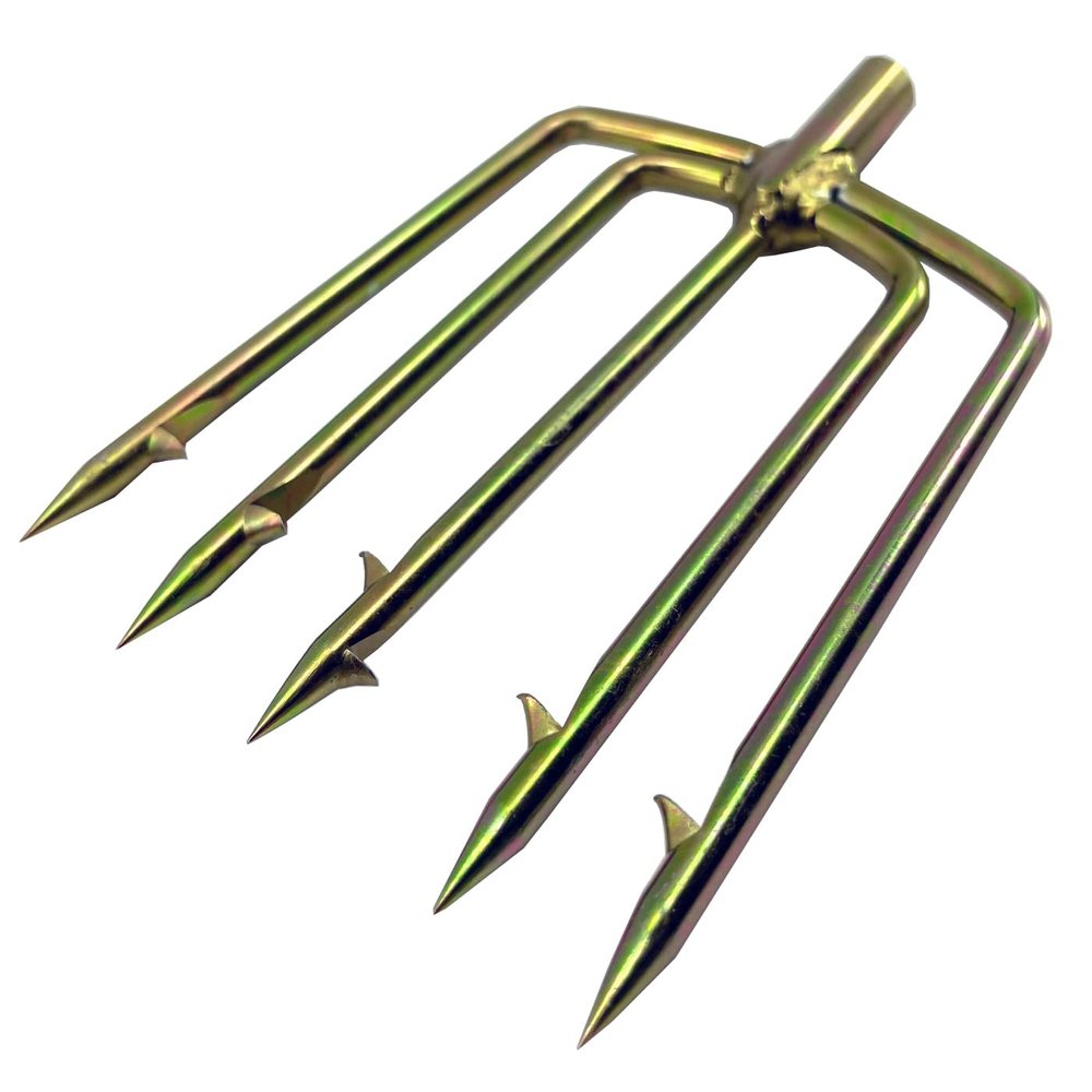 SPEARFISHING WORLD Multi-Prong Trident Harpoon Spear Tip for Hunting with Speargun, Polespear and Hawaiian Sling with 5 Barbed Prongs.