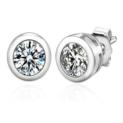2 pairs Adabele Real 925 Sterling Silver Hypoallergenic 5mm/0.5 Carat Bezel Stud Earrings Round Cut Cubic Zirconia CZ Imitation Diamond Stone Small Solitaire Women Jewelry SSE76-5